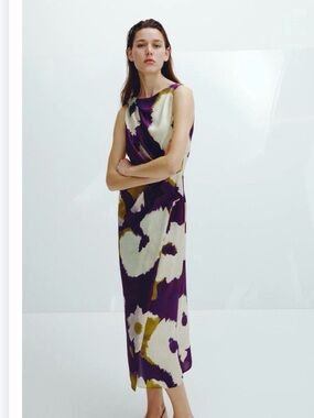 ZARA ❗️NEW PRINTED SATIN EFFECT MIDI DRESS SIZE MEDIUM REF 2671 189